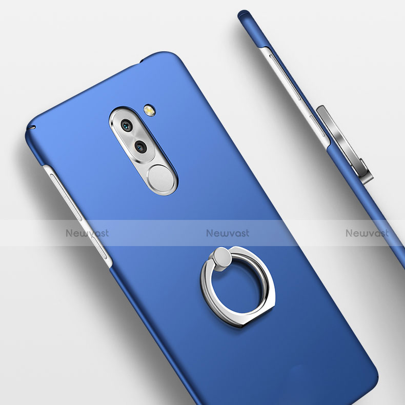 Hard Rigid Plastic Matte Finish Cover with Finger Ring Stand A03 for Huawei GR5 (2017) Blue