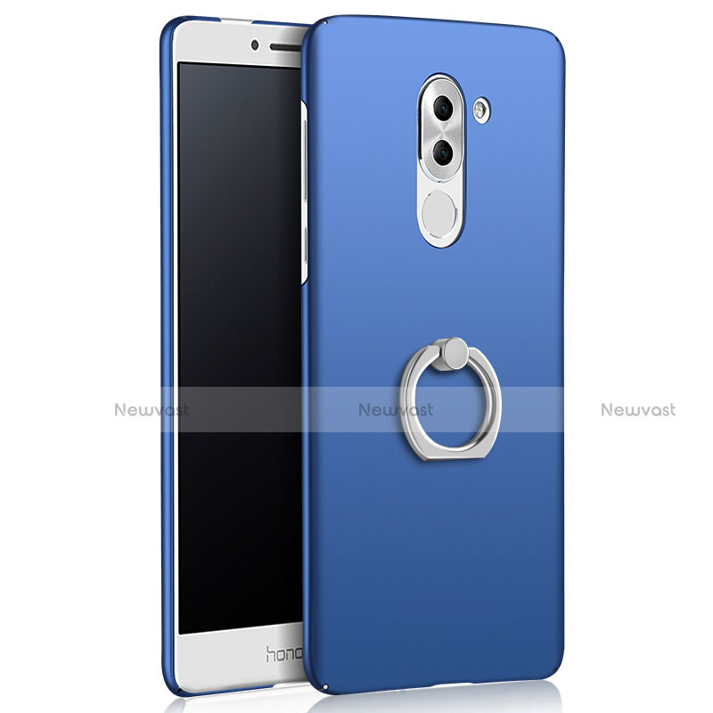 Hard Rigid Plastic Matte Finish Cover with Finger Ring Stand A03 for Huawei Honor 6X Blue