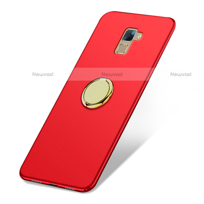 Hard Rigid Plastic Matte Finish Cover with Finger Ring Stand A03 for Huawei Honor 7 Red