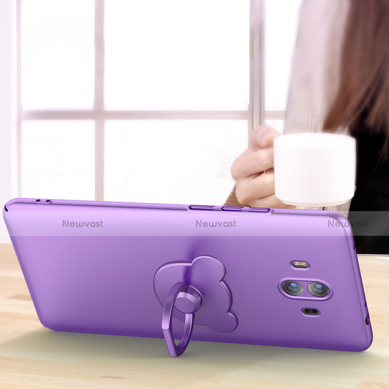 Hard Rigid Plastic Matte Finish Cover with Finger Ring Stand A03 for Huawei Mate 10 Purple