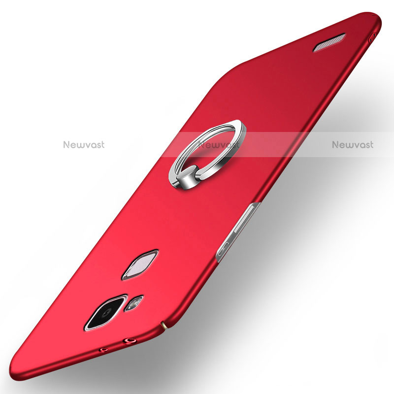 Hard Rigid Plastic Matte Finish Cover with Finger Ring Stand A03 for Huawei Mate 7 Red