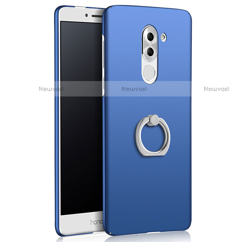 Hard Rigid Plastic Matte Finish Cover with Finger Ring Stand A03 for Huawei Mate 9 Lite Blue