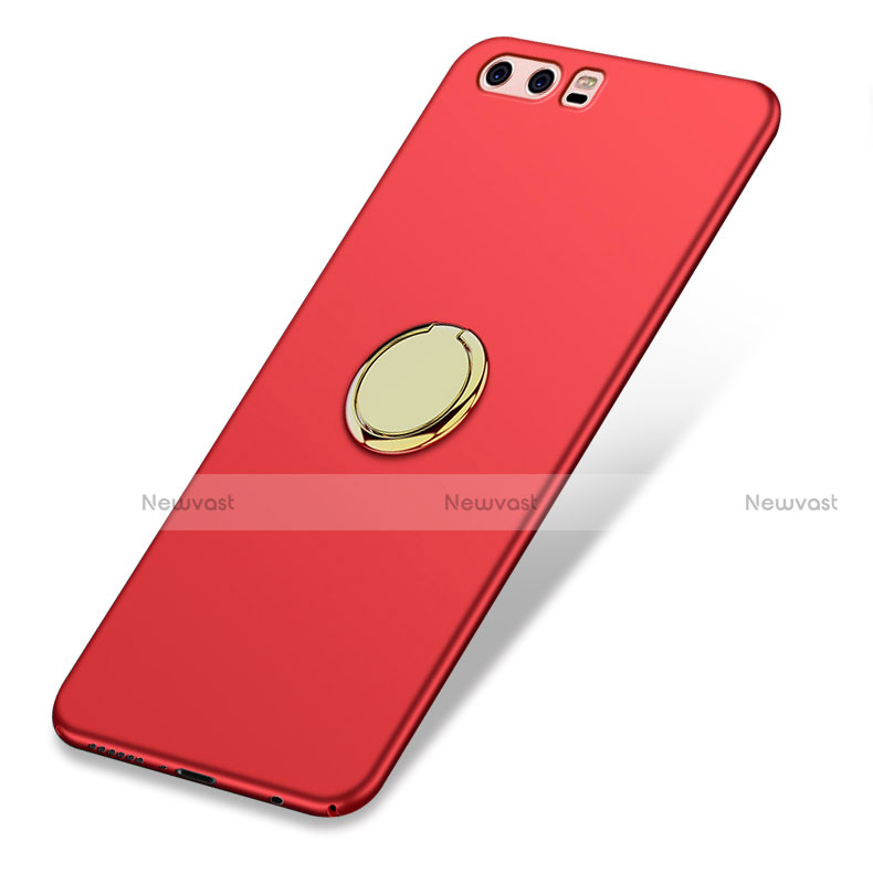 Hard Rigid Plastic Matte Finish Cover with Finger Ring Stand A03 for Huawei P10 Plus Red