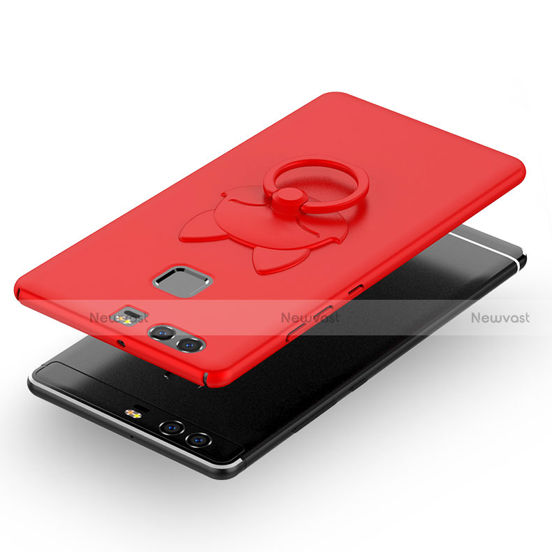Hard Rigid Plastic Matte Finish Cover with Finger Ring Stand A03 for Huawei P9 Plus Red