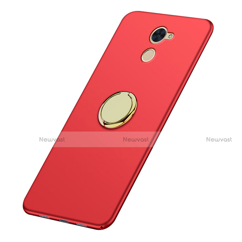Hard Rigid Plastic Matte Finish Cover with Finger Ring Stand A03 for Huawei Y7 Prime Red