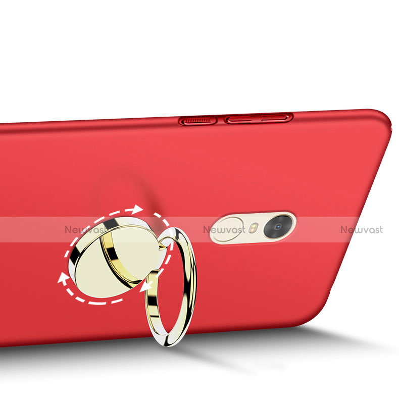 Hard Rigid Plastic Matte Finish Cover with Finger Ring Stand A03 for Xiaomi Redmi Note 4 Red