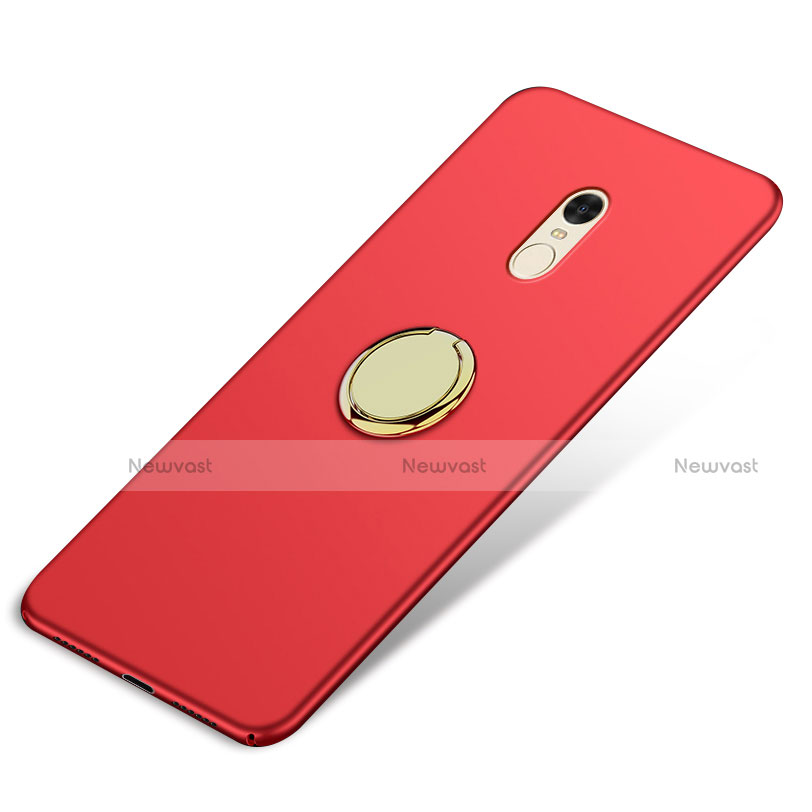 Hard Rigid Plastic Matte Finish Cover with Finger Ring Stand A03 for Xiaomi Redmi Note 4X High Edition Red