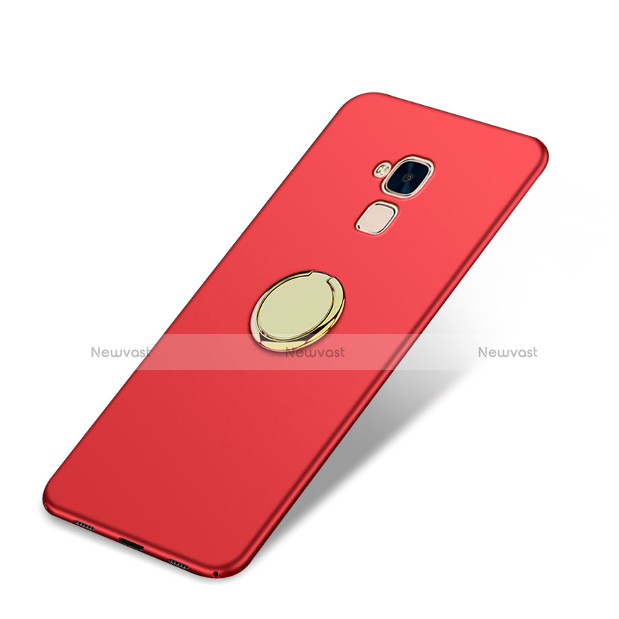 Hard Rigid Plastic Matte Finish Cover with Finger Ring Stand A04 for Huawei GR5 Mini Red