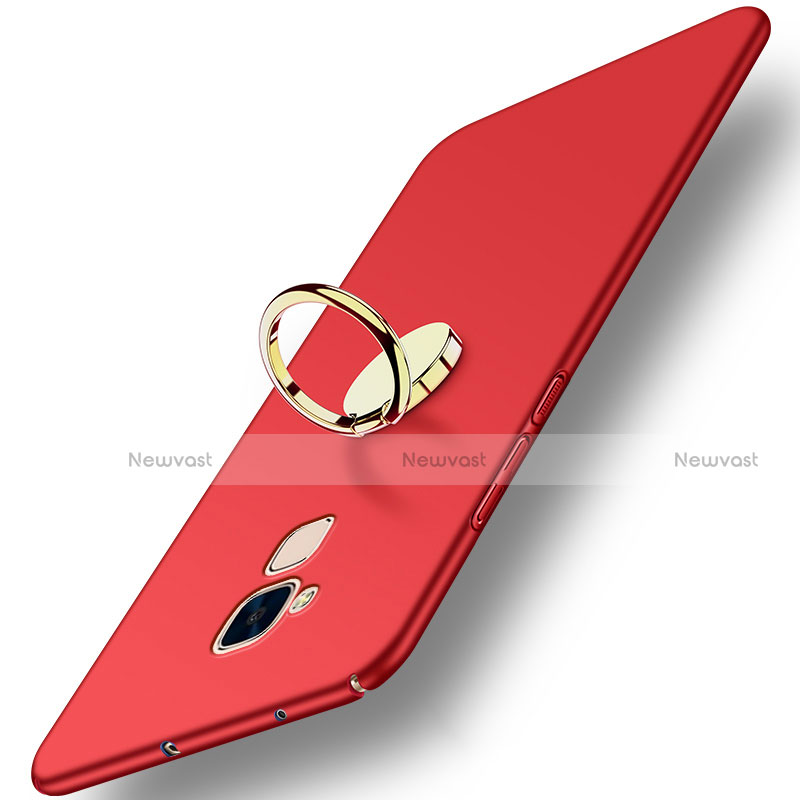 Hard Rigid Plastic Matte Finish Cover with Finger Ring Stand A04 for Huawei Honor 7 Lite Red