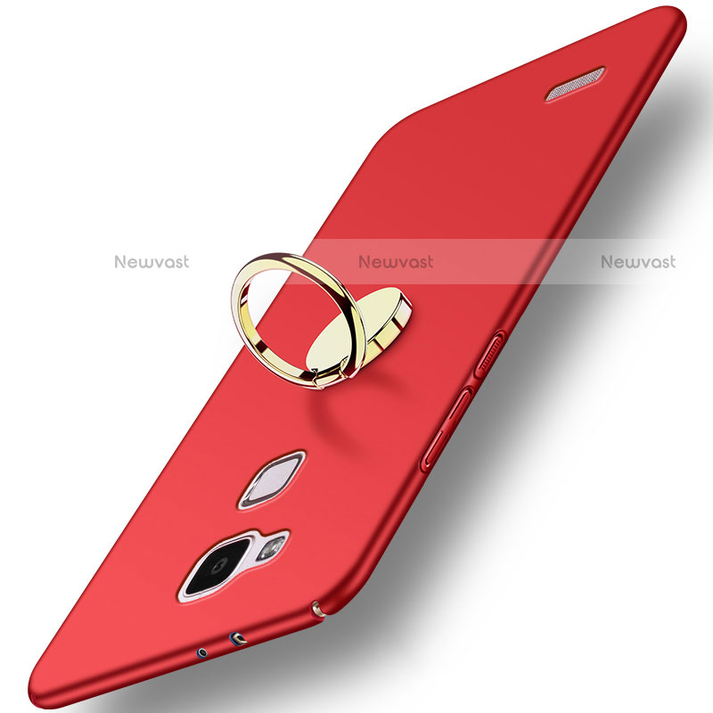 Hard Rigid Plastic Matte Finish Cover with Finger Ring Stand A04 for Huawei Mate 7 Red