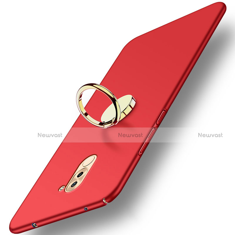 Hard Rigid Plastic Matte Finish Cover with Finger Ring Stand A05 for Huawei Honor 6X Pro Red