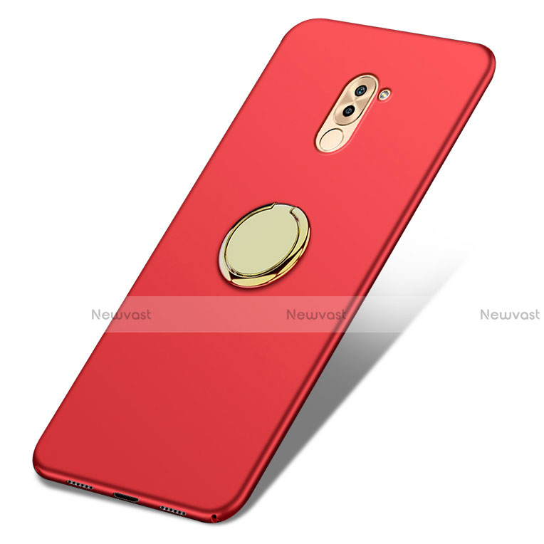 Hard Rigid Plastic Matte Finish Cover with Finger Ring Stand A05 for Huawei Honor 6X Pro Red