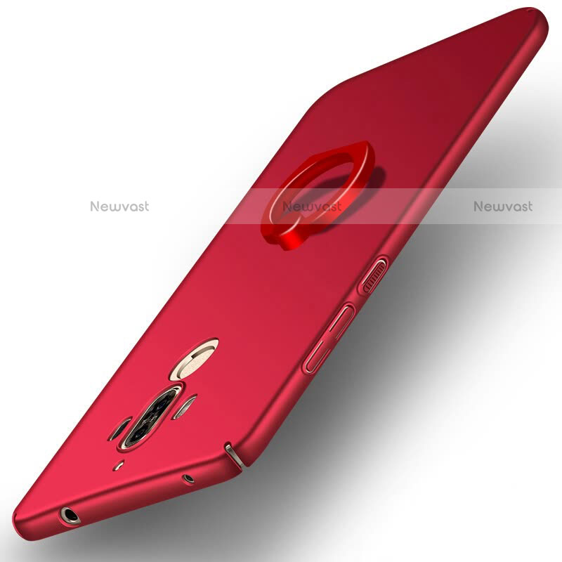 Hard Rigid Plastic Matte Finish Cover with Finger Ring Stand A05 for Huawei Mate 9 Red