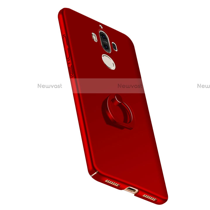 Hard Rigid Plastic Matte Finish Cover with Finger Ring Stand A05 for Huawei Mate 9 Red