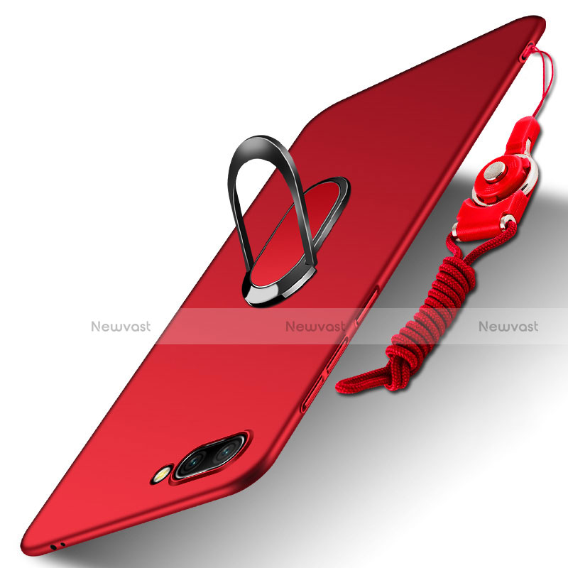 Hard Rigid Plastic Matte Finish Cover with Finger Ring Stand and Lanyard for Huawei Honor 10 Red