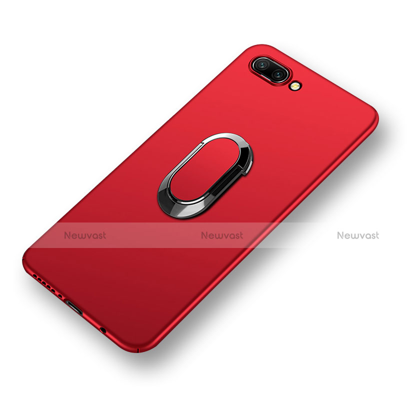 Hard Rigid Plastic Matte Finish Cover with Finger Ring Stand and Lanyard for Huawei Honor 10 Red