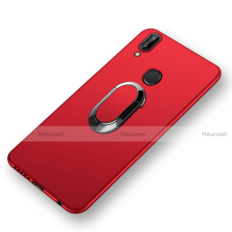 Hard Rigid Plastic Matte Finish Cover with Finger Ring Stand and Lanyard for Huawei P20 Lite Red