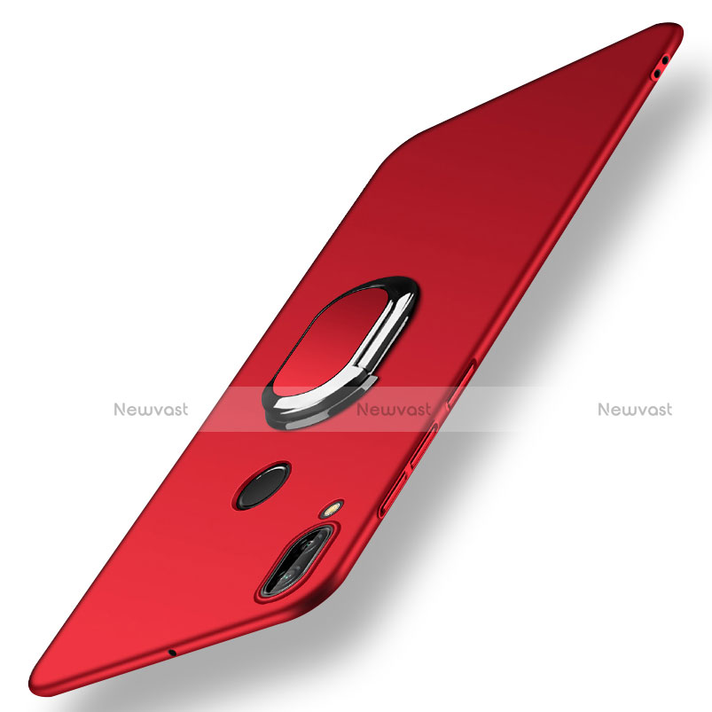Hard Rigid Plastic Matte Finish Cover with Finger Ring Stand and Lanyard for Huawei P20 Lite Red