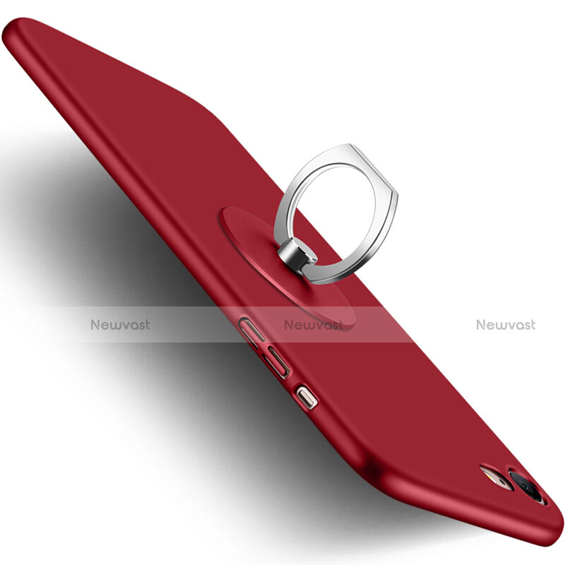Hard Rigid Plastic Matte Finish Cover with Finger Ring Stand for Apple iPhone 7 Red