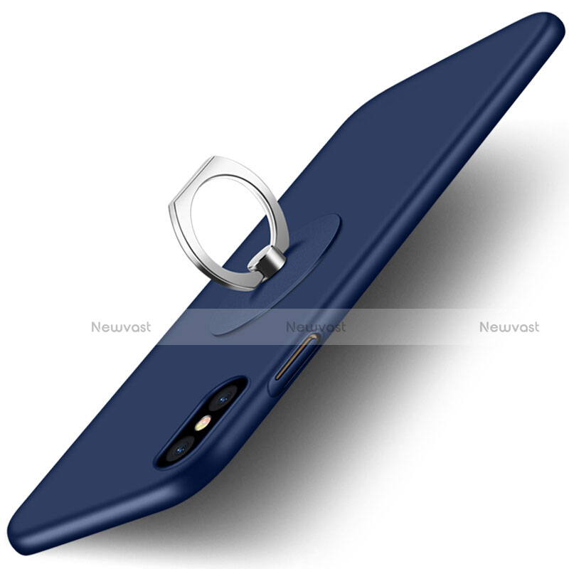 Hard Rigid Plastic Matte Finish Cover with Finger Ring Stand for Apple iPhone Xs Blue