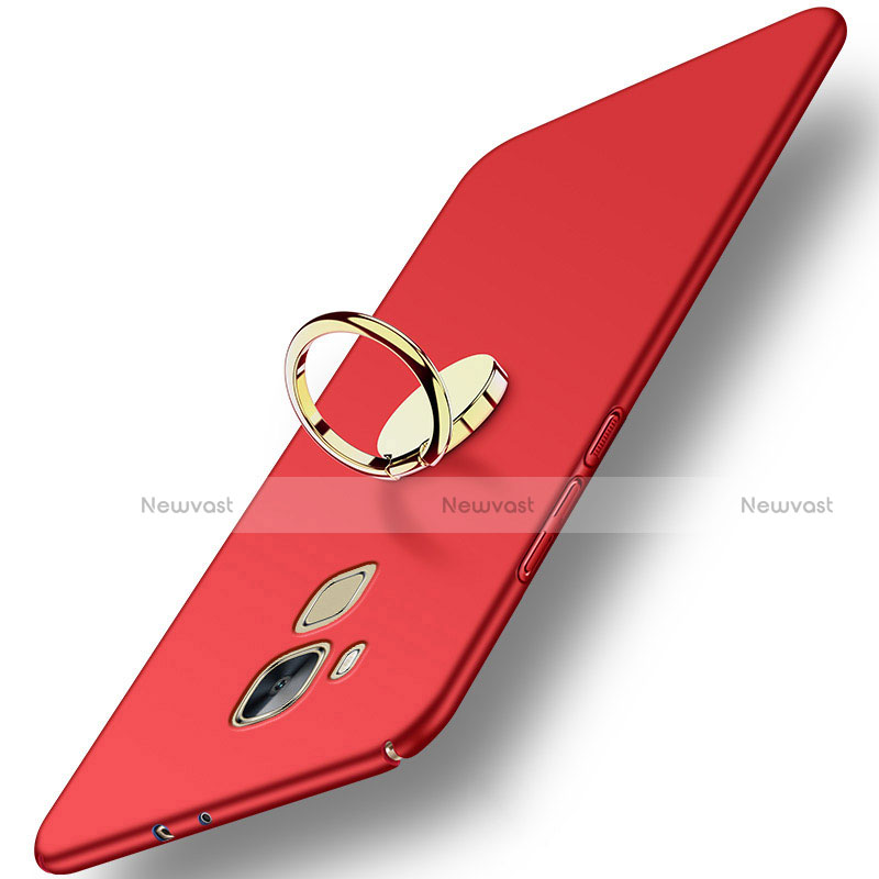 Hard Rigid Plastic Matte Finish Cover with Finger Ring Stand for Huawei G9 Plus Red