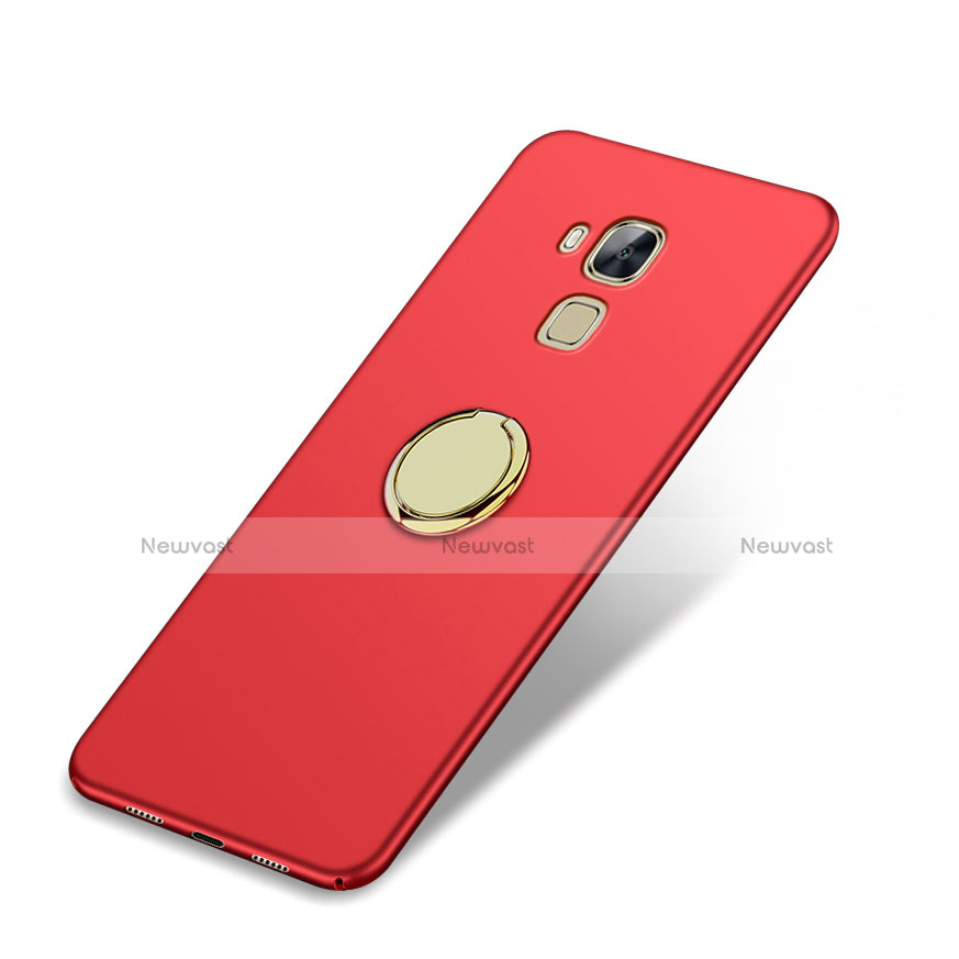 Hard Rigid Plastic Matte Finish Cover with Finger Ring Stand for Huawei G9 Plus Red