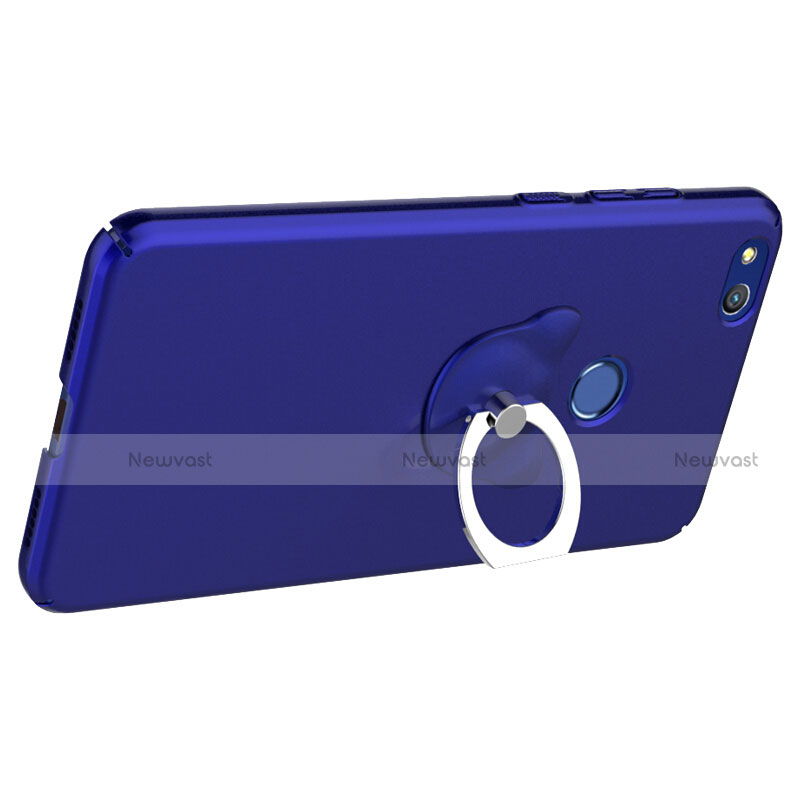 Hard Rigid Plastic Matte Finish Cover with Finger Ring Stand for Huawei GR3 (2017) Blue