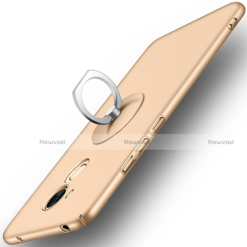 Hard Rigid Plastic Matte Finish Cover with Finger Ring Stand for Huawei Honor 6C Pro Gold