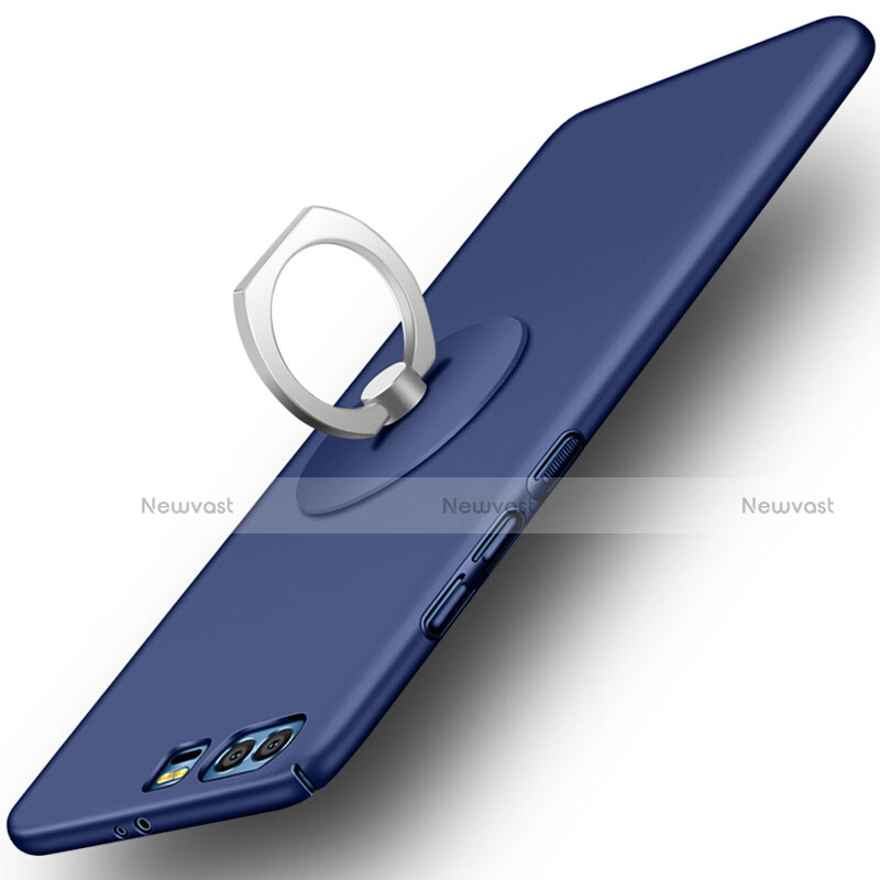 Hard Rigid Plastic Matte Finish Cover with Finger Ring Stand for Huawei Honor 9 Premium Blue