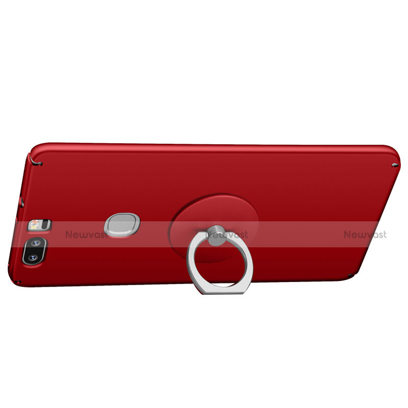 Hard Rigid Plastic Matte Finish Cover with Finger Ring Stand for Huawei Honor V8 Red