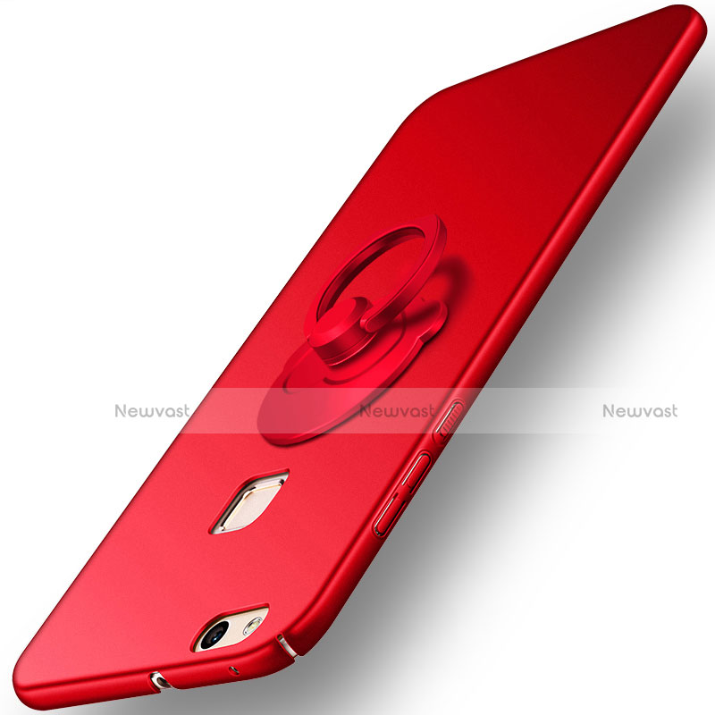 Hard Rigid Plastic Matte Finish Cover with Finger Ring Stand for Huawei P10 Lite Red