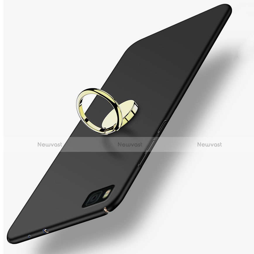 Hard Rigid Plastic Matte Finish Cover with Finger Ring Stand for Huawei P8 Black