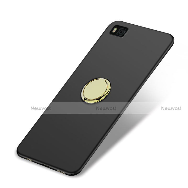 Hard Rigid Plastic Matte Finish Cover with Finger Ring Stand for Huawei P8 Black