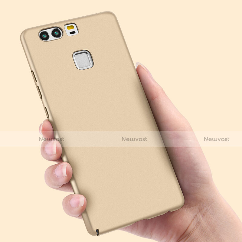 Hard Rigid Plastic Matte Finish Cover with Finger Ring Stand for Huawei P9 Plus Gold