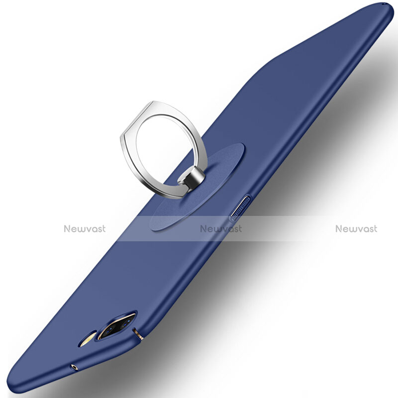 Hard Rigid Plastic Matte Finish Cover with Finger Ring Stand for OnePlus 5 Blue