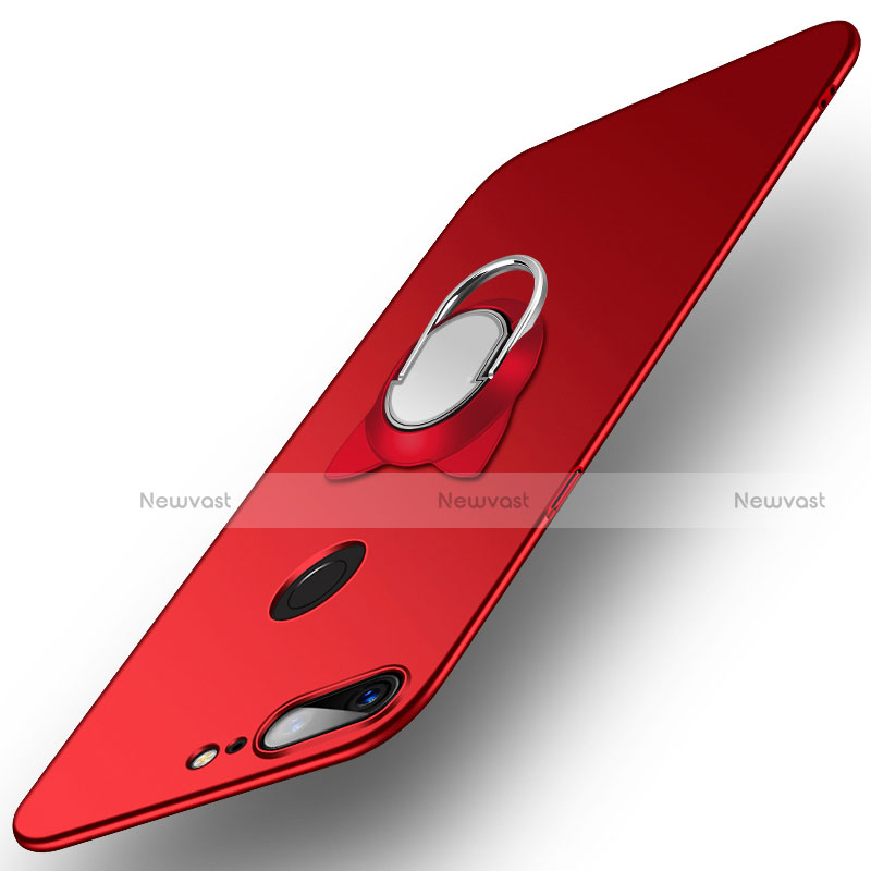 Hard Rigid Plastic Matte Finish Cover with Finger Ring Stand for OnePlus 5T A5010 Red