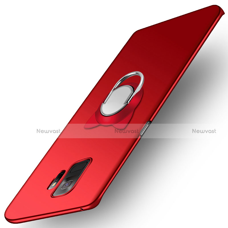 Hard Rigid Plastic Matte Finish Cover with Finger Ring Stand for Samsung Galaxy S9 Red