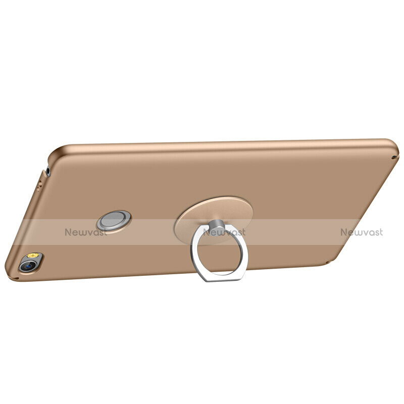 Hard Rigid Plastic Matte Finish Cover with Finger Ring Stand for Xiaomi Mi Max Gold
