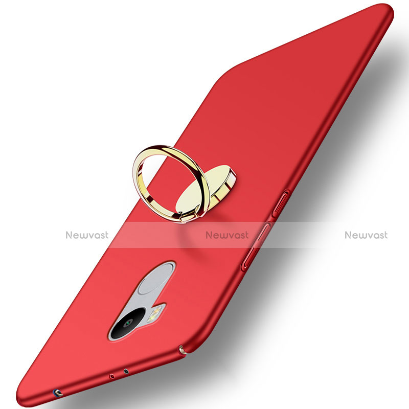 Hard Rigid Plastic Matte Finish Cover with Finger Ring Stand for Xiaomi Redmi 4 Prime High Edition Red