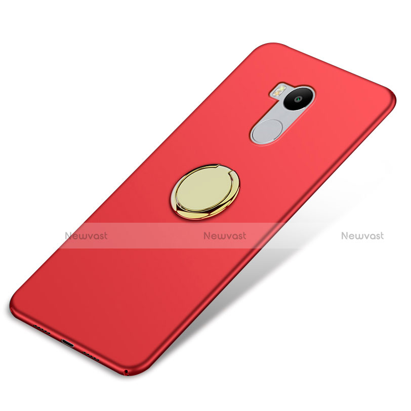 Hard Rigid Plastic Matte Finish Cover with Finger Ring Stand for Xiaomi Redmi 4 Prime High Edition Red