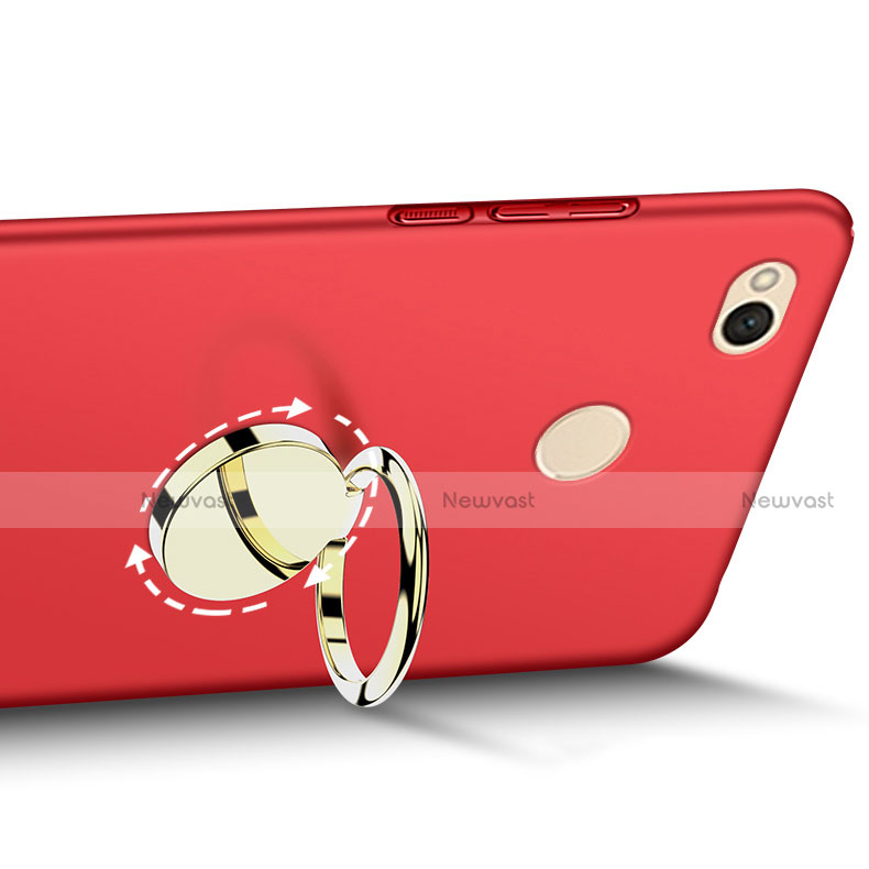 Hard Rigid Plastic Matte Finish Cover with Finger Ring Stand for Xiaomi Redmi 4X Red