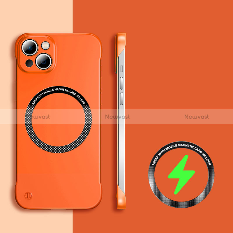 Hard Rigid Plastic Matte Finish Frameless Case Back Cover with Mag-Safe Magnetic for Apple iPhone 14 Orange