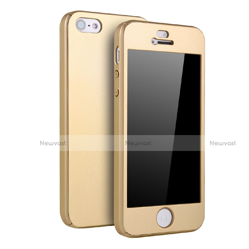 Hard Rigid Plastic Matte Finish Front and Back Case 360 Degrees Cover for Apple iPhone 5 Gold