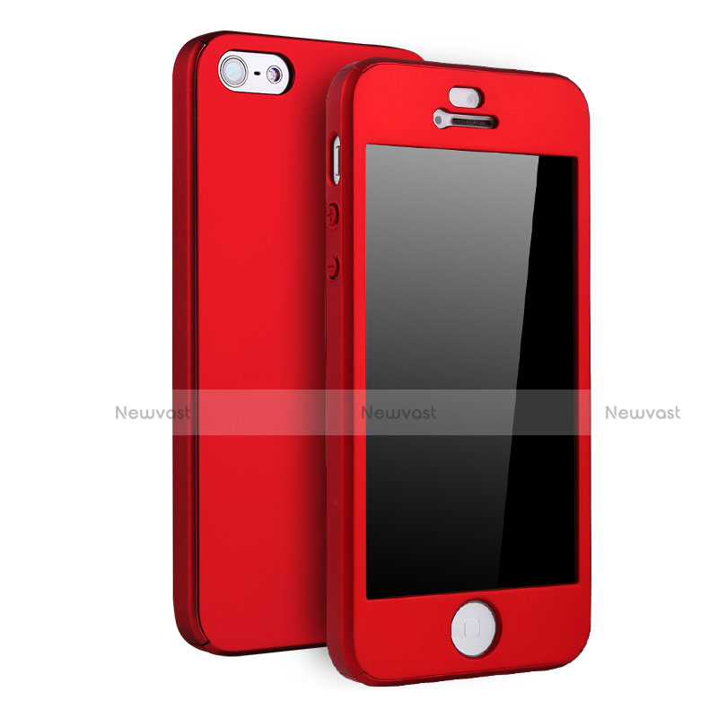 Hard Rigid Plastic Matte Finish Front and Back Case 360 Degrees Cover for Apple iPhone 5 Red