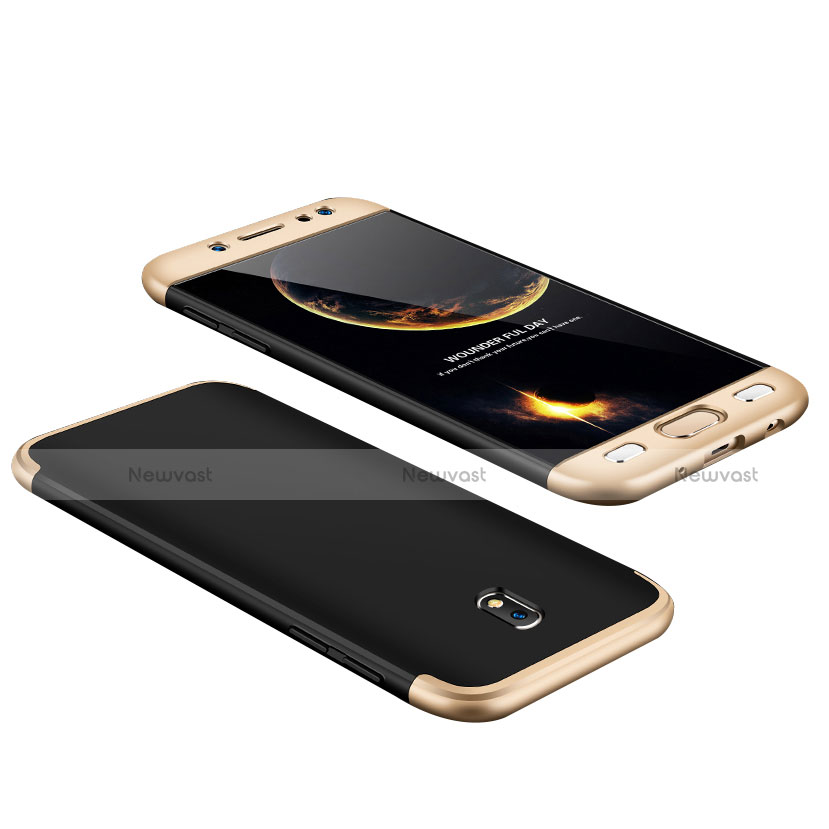 Hard Rigid Plastic Matte Finish Front and Back Case 360 Degrees for Samsung Galaxy J7 Pro Gold and Black