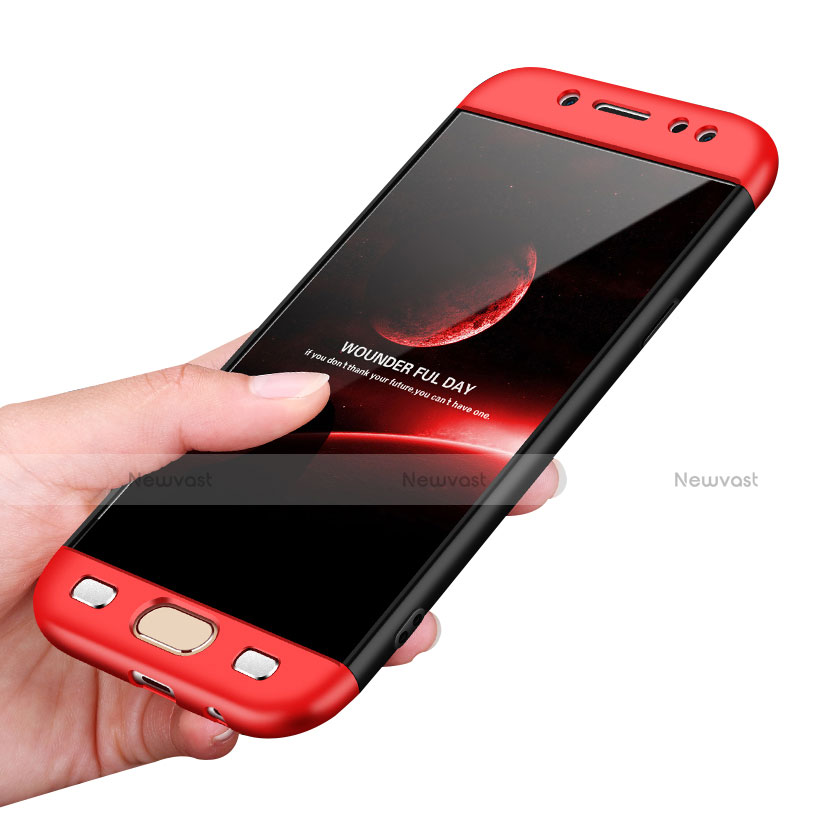 Hard Rigid Plastic Matte Finish Front and Back Case 360 Degrees for Samsung Galaxy J7 Pro Red and Black