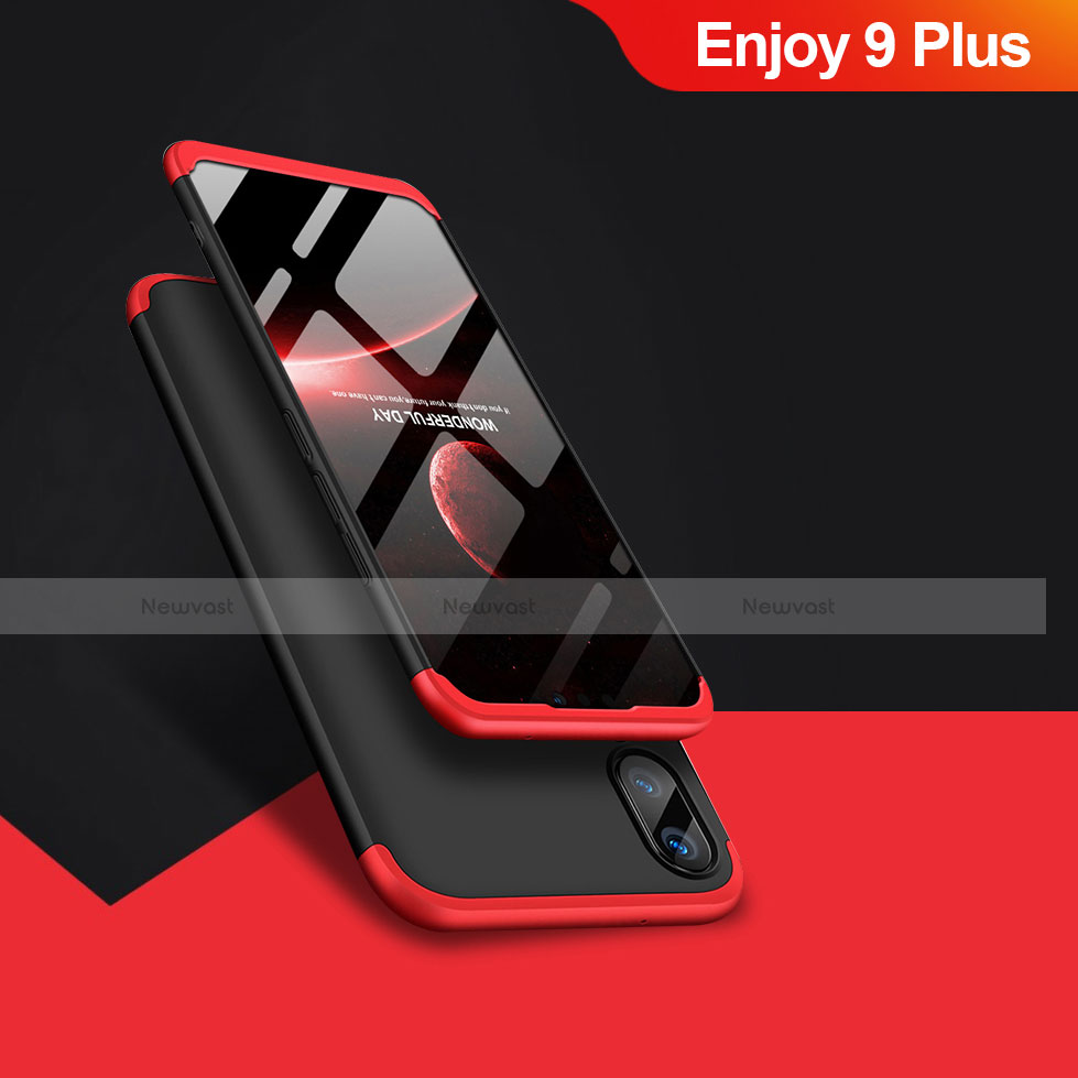 Hard Rigid Plastic Matte Finish Front and Back Case 360 Degrees Q01 for Huawei Enjoy 9 Plus Red and Black