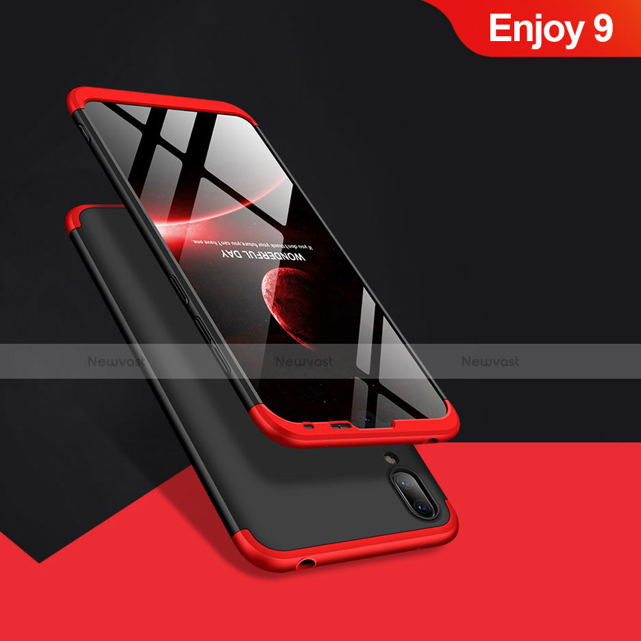 Hard Rigid Plastic Matte Finish Front and Back Case 360 Degrees Q01 for Huawei Enjoy 9 Red and Black