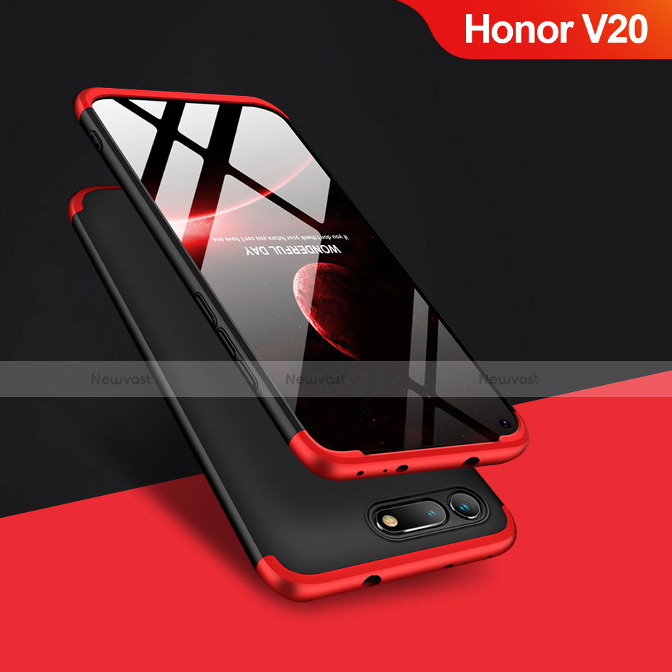 Hard Rigid Plastic Matte Finish Front and Back Case 360 Degrees Q01 for Huawei Honor V20 Red and Black