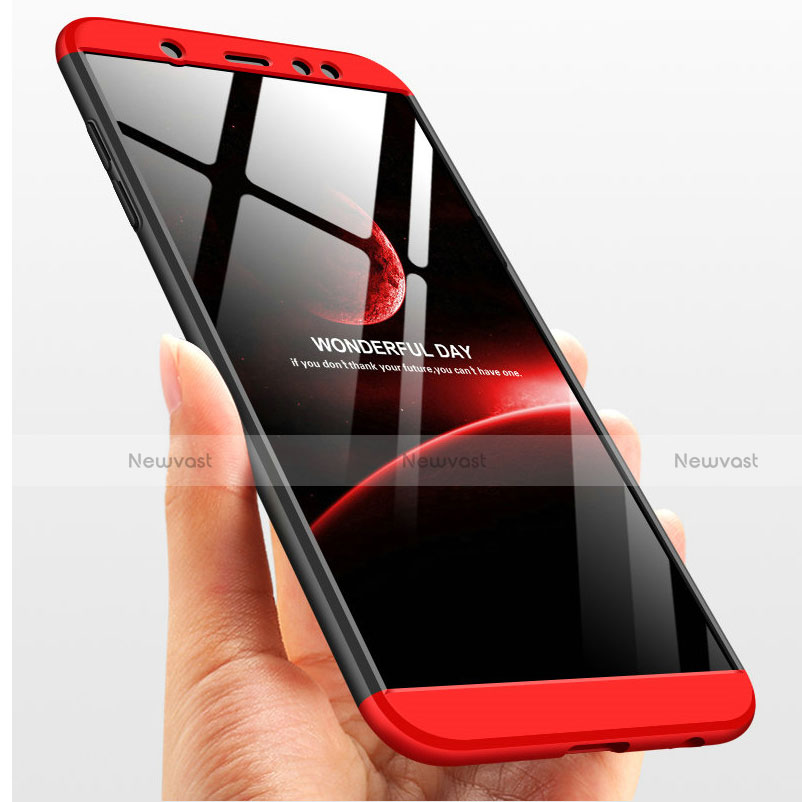 Hard Rigid Plastic Matte Finish Front and Back Case 360 Degrees with Finger Ring Stand Q01 for Samsung Galaxy A6 Plus (2018) Red and Black